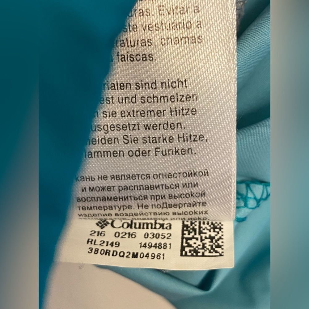 Columbia Women’s aqua blue 100% nylon packable rain wind jacket coat L - Picture 8 of 10